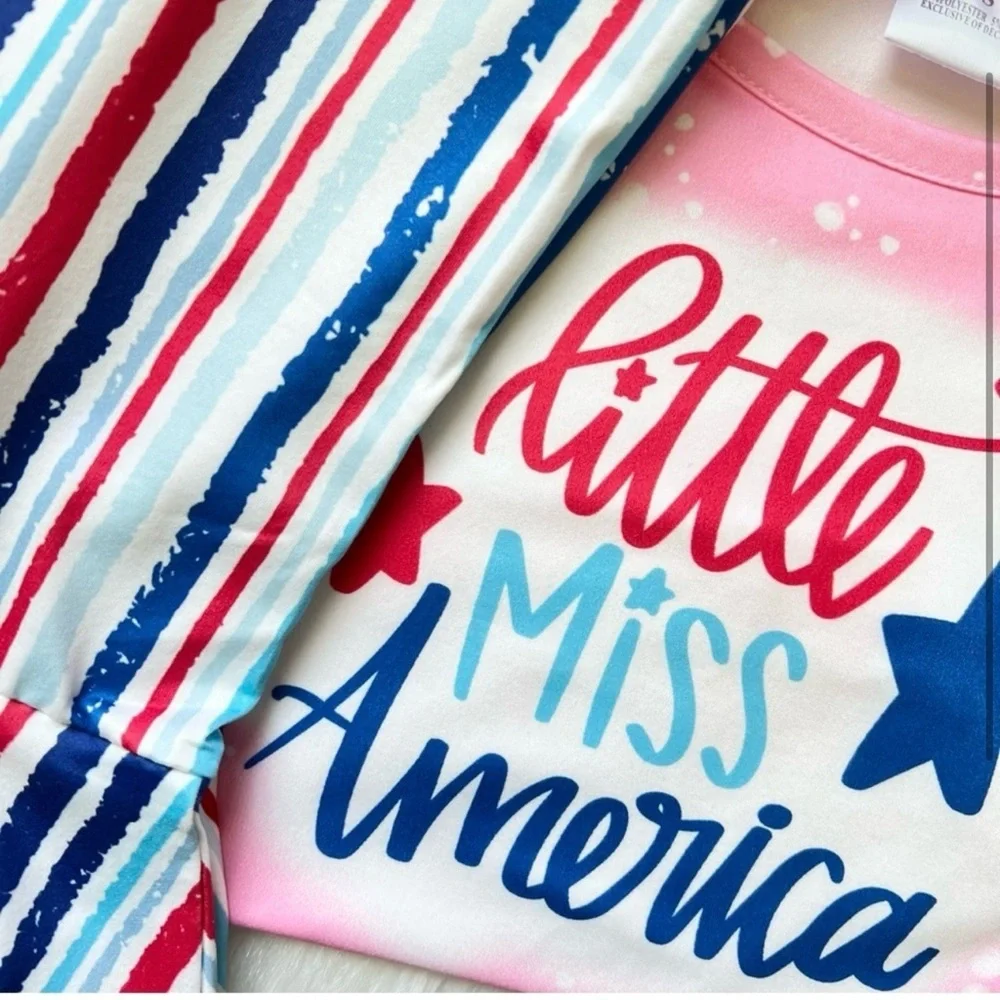 New Boutique Girls “Little Miss America” Cold Shoulder Two Piece Flare Pant Set.